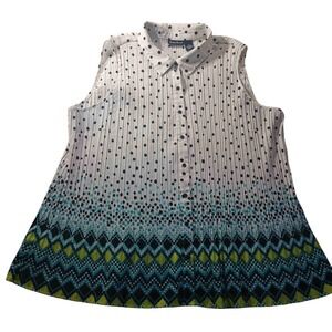 Maggie Barnes Sleeveless Button Blouse 3X Polka Dot Collared A-Line Plus Size